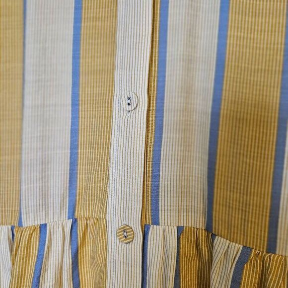 Raw Edge dress, button front yellow/blue. Size L NWOT. - Picture 2 of 6